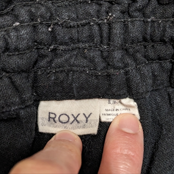 Roxy Black Flax Linen Blend Stretch Waist Pants Flared - Picture 8 of 11